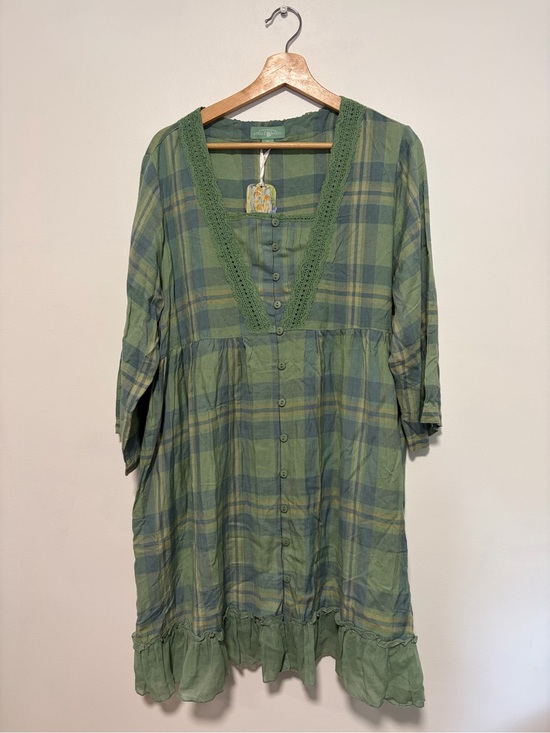 April Cornell Tops - April Cornell Sage River Plaid Cotton Crochet Lace Tunic Boho Cottagecore XL